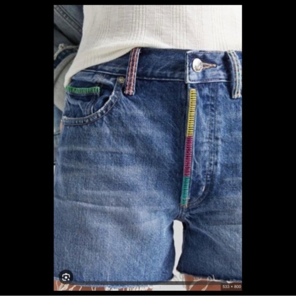 Edwin Cai Jean Shorts Cut Off Embroidered Colorful Electra 28 Boho Chic Hippie - Picture 1 of 13